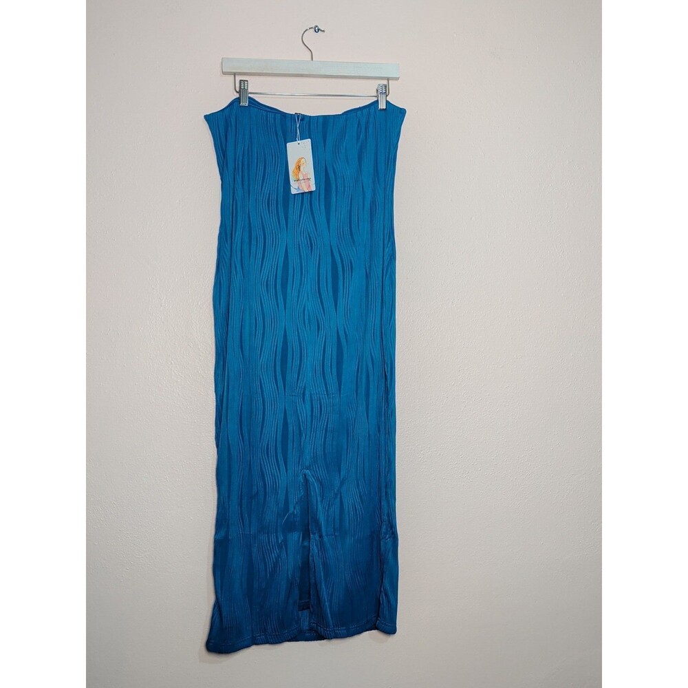 Pretty Garden Tube Top Textured Maxi Dress Womens XL Blue Strapless Summer - Picture 4 of 11